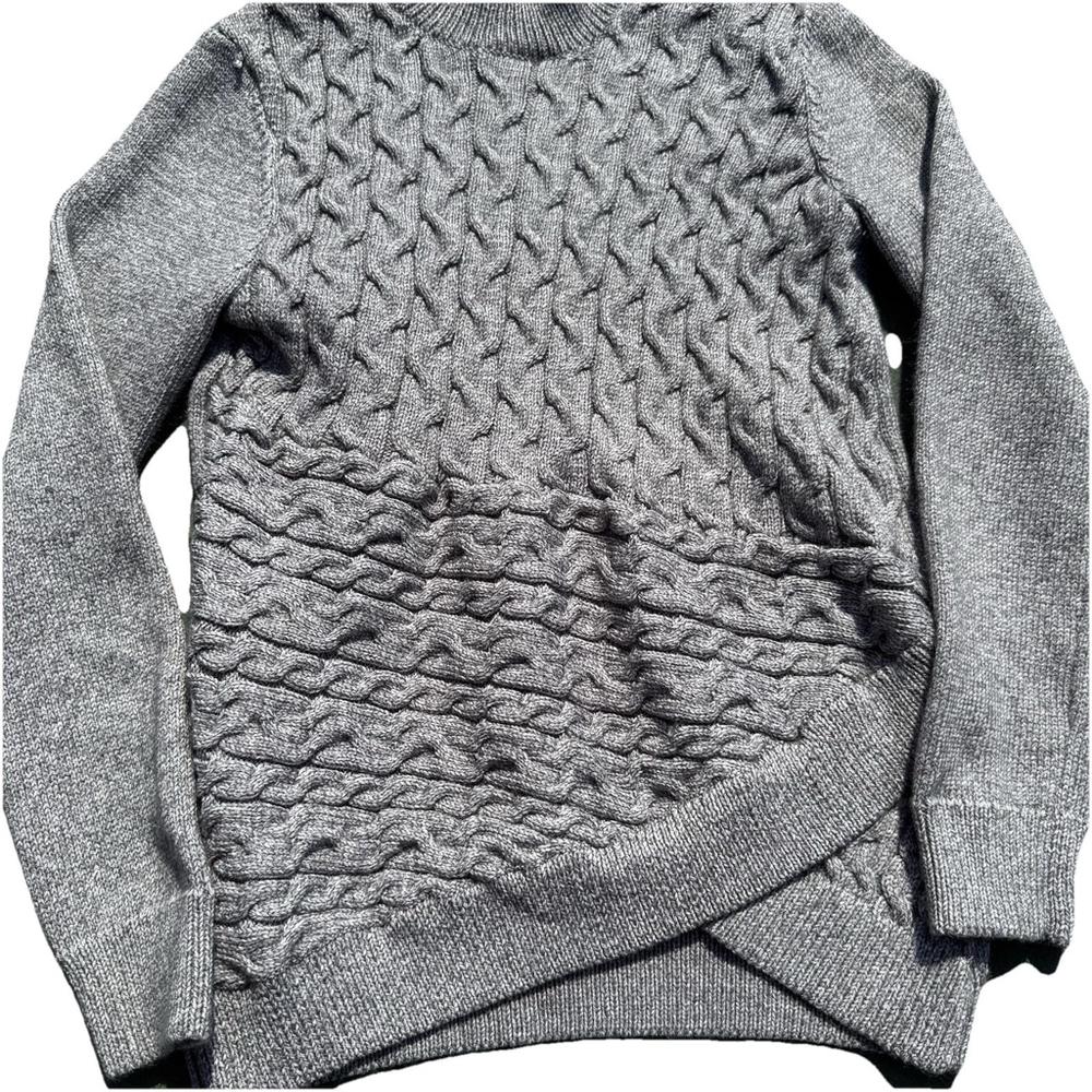 Heart N Crush HEATHER Grey Cable Knit Mock Neck Sweater Size Medium A5 - Picture 2 of 3